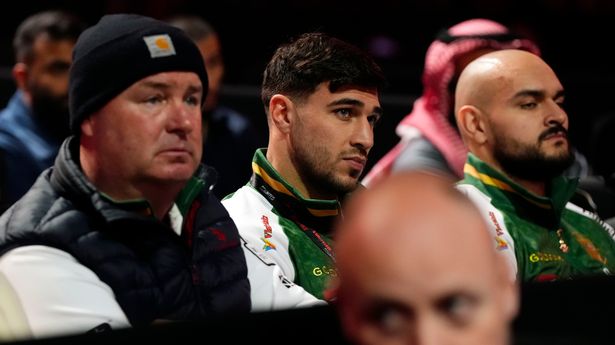 Tommy Fury watching on at the Kingdom Arena in Riyadh, Saudi Arabia.