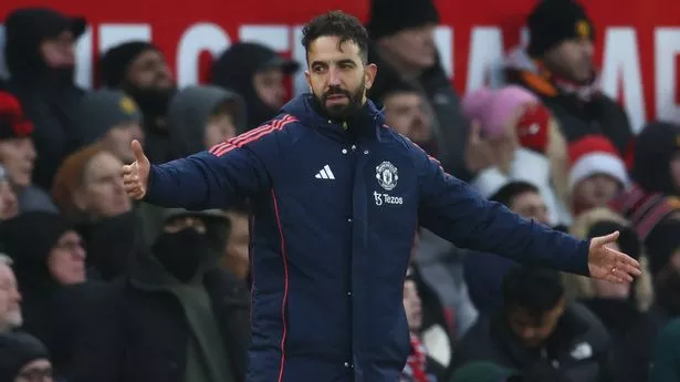 Manchester United's Portuguese head coach Ruben Amorim gestures on the touchline