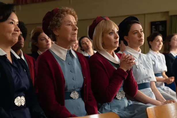 Call the Midwife promo photo featuring Nurse Crane (LINDA BASSETT) and Trixie Aylward (HELEN GEORGE)