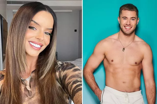 Maura Higgins in a selfie, alongside a promo photo of Curtis Pritchard for Love Island.