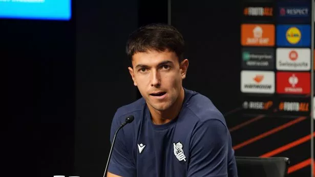 Real Sociedad's Martin Zubimendi during a Europa League press conference.