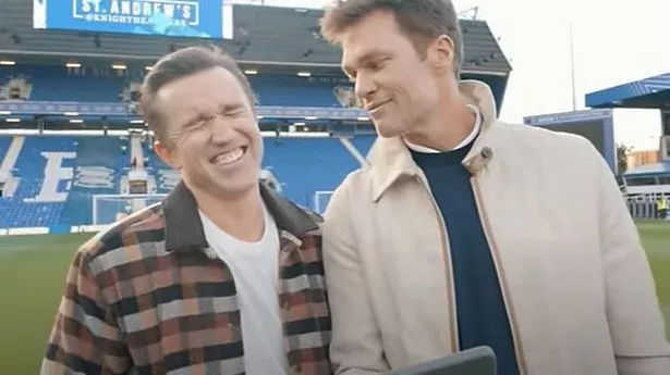 Rob McElhenney and Tom Brady met for a chat on the field before Birmingham's 3-1 win over Wrexham