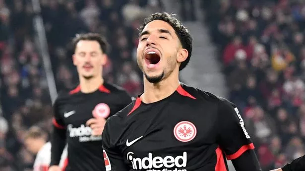 Frankfurt's Egyptian forward #07 Omar Marmoush celebrates