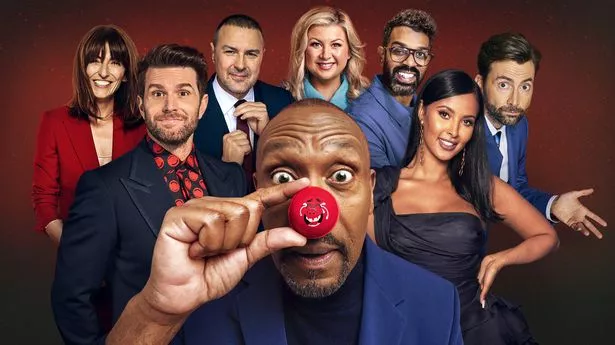 Comic Relief 2024 presenters Davina McCall, Joel Dommett, Paddy McGuinness, Sir Lenny Henry, Rosie Ramsey, Romesh Ranganathan, Maya Jama, David Tennant (BBC/PA)