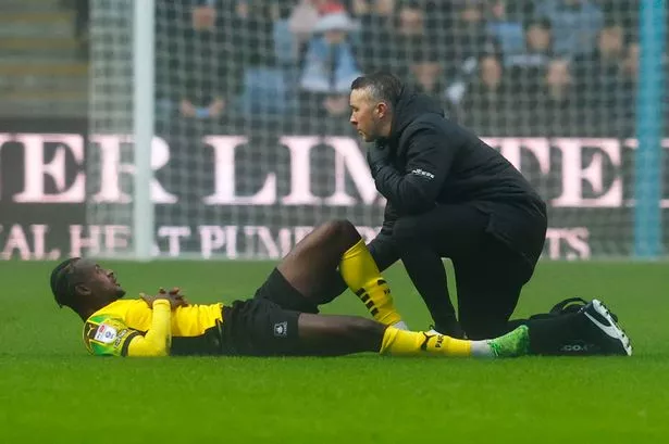 Mustapha Bundu suffered a hamstring injury during Argyle's Championship match against Coventry City at the Coventry Building Society Arena on Thursday, December 26, 2024 - Photo: Jake Manuell/PPAUK