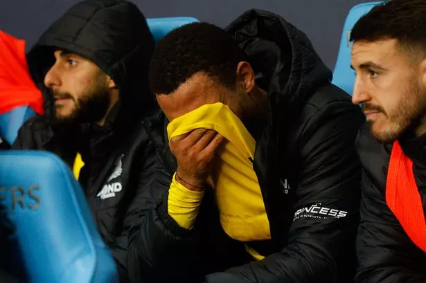 A dejected Brendan Galloway after he was substituted during Argyle's 4-0 Championship defeat away to Coventry City on Thursday, December 26, 2024 - Photo: Jake Manuell/PPAUK