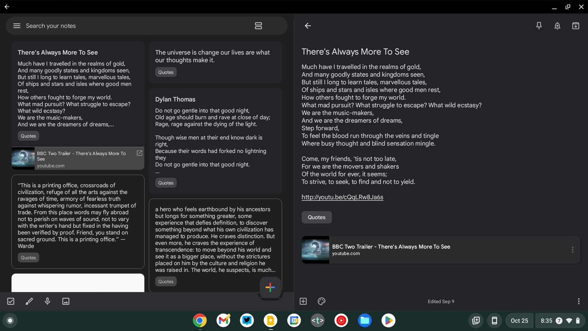 dual pane Google Keep