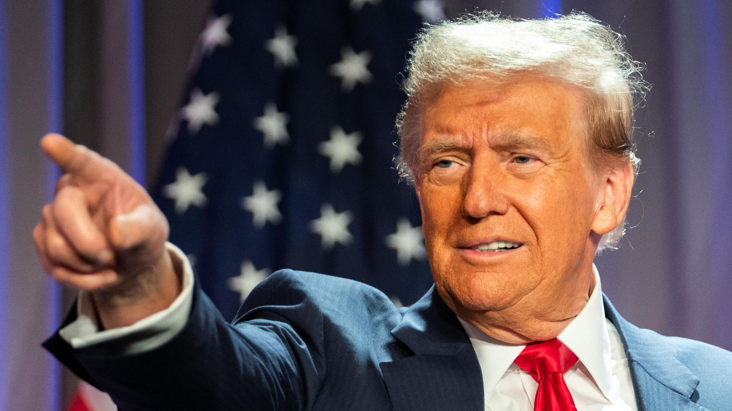  U.S. President-elect Donald Trump speaks at a House Republicans Conference meeting at the Hyatt Regency on Capitol Hill on November 13, 2024 in Washington, DC