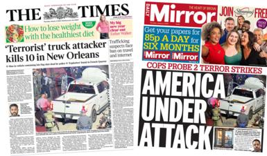 The front pages of the Times and the Mirror newspapers 