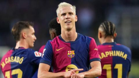 Dani Olmo celebrates after scoring against Espanyol in November