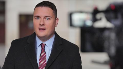 Health Secretary Wes Streeting speaks to the media outside BBC Broadcasting House in London, after appearing on the BBC One current affairs programme, Sunday with Laura Kuenssberg