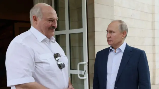 Belarus leader Alexander Lukashenko with President Vladimir Putin, Sochi, Russia, 9 Jun 23