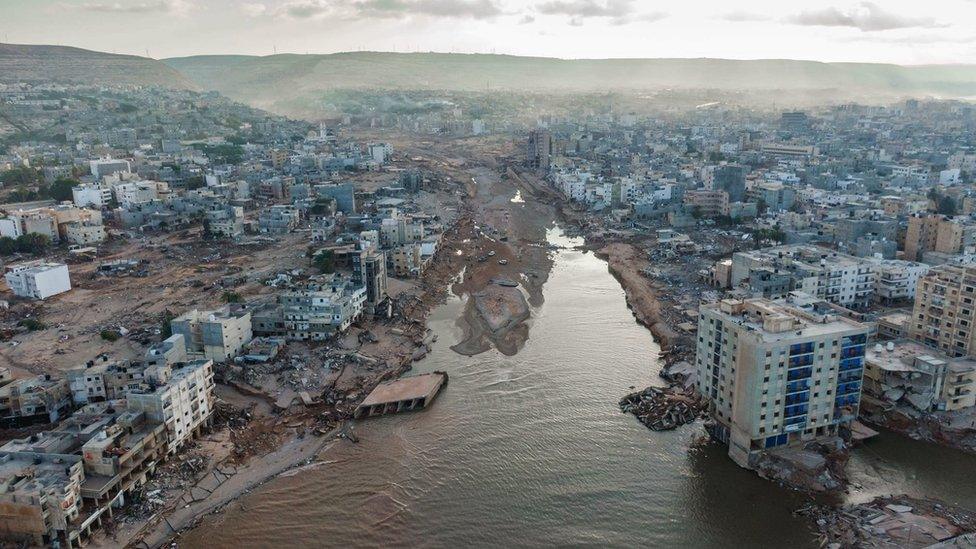 A drone image of the destruction in Derna