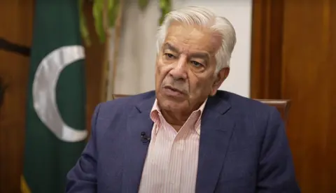 BBC Defence Minister Khawaja Asif speaking to the BBC