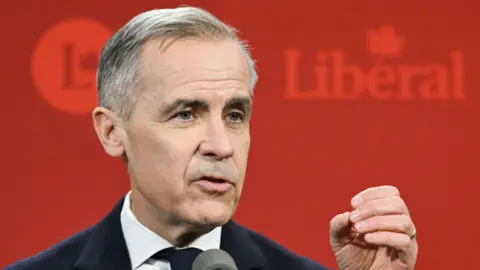 Mark Carney, former governor of the Bank of Canada and Liberal Party leader candidate, speaks during a Liberal Party leadership debate in Montreal, Quebec, Canada, on Monday, Feb. 24, 2025.