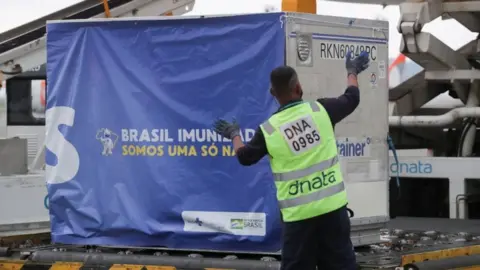 Reuters Two million doses of AstraZeneca/Oxford vaccines against the coronavirus disease arrive in Brazil from India