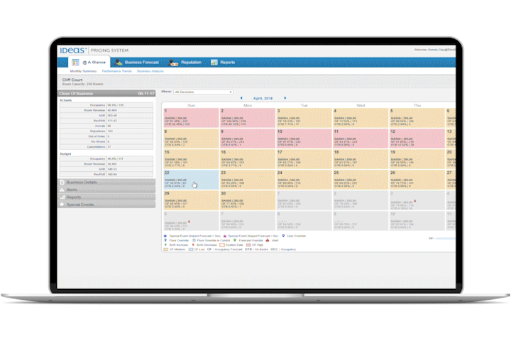 computer screen of someone clicking through a hotel revenue management system