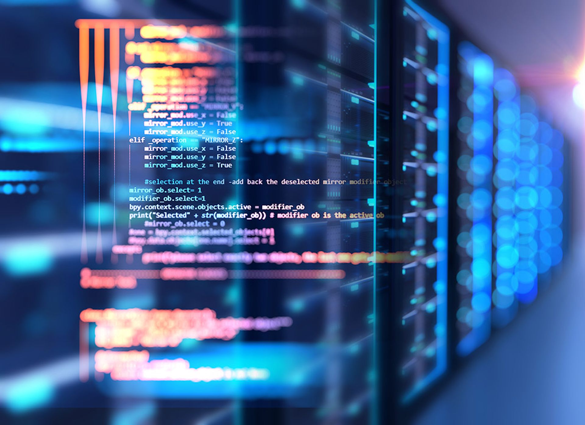 server room 3d illustration with node base programming data design element.concept of big data storage and cloud computing technology.