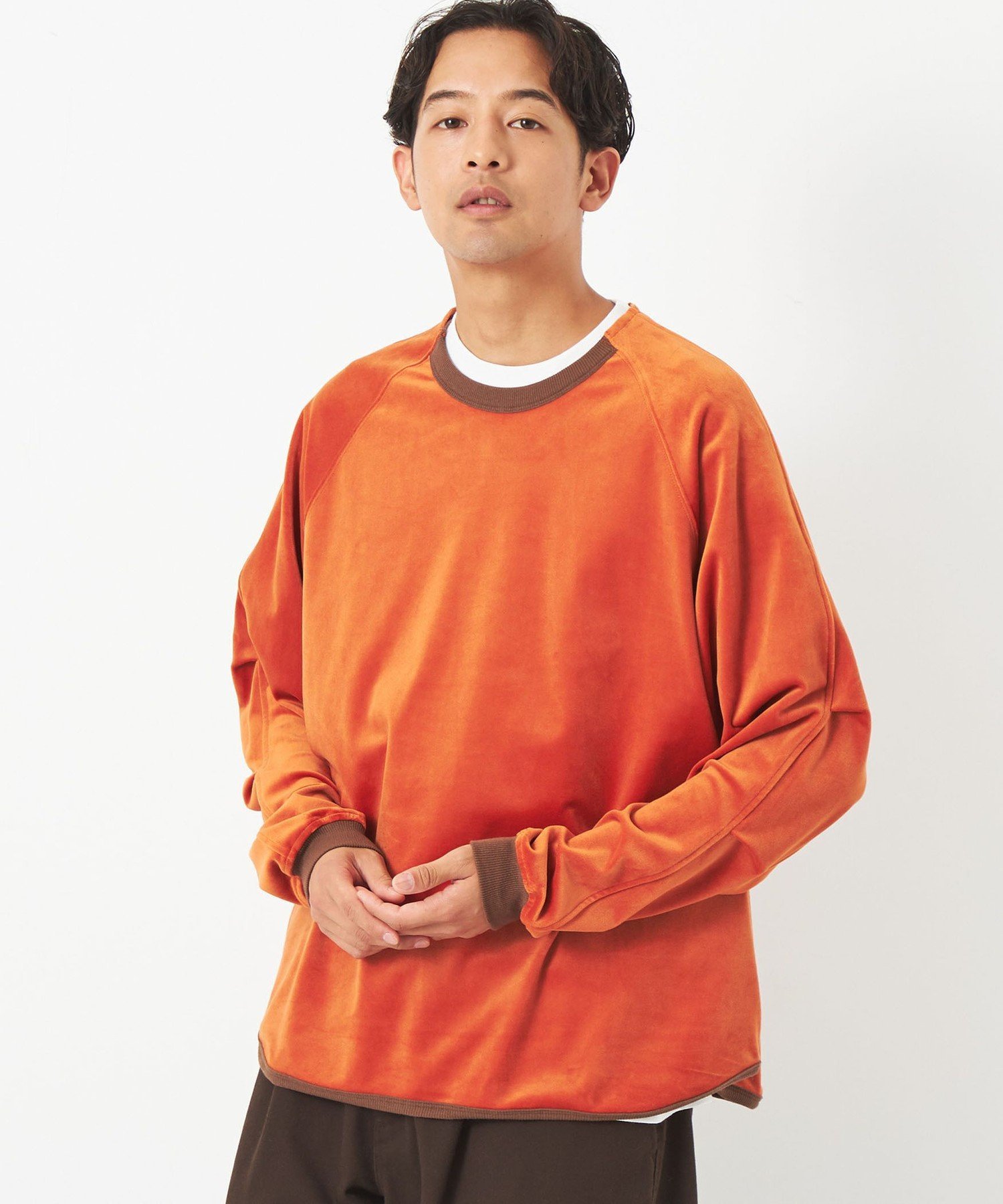 【SALE／70%OFF】UNITED ARROWS green label relaxing Morley ベロア ラグラン 長袖 Tシャツ ユナイテッドアローズ アウトレット トップス カットソー・Tシャツ ブラウン ホワイト グレー