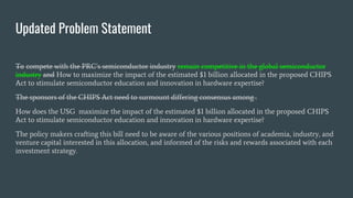 Updated Problem Statement
To compete with the PRC’s semiconductor industry remain competitive in the global semiconductor
...