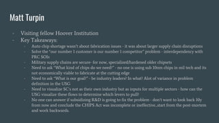 Matt Turpin
- Visiting fellow Hoover Institution
- Key Takeaways:
- Auto chip shortage wasn’t about fabrication issues - i...