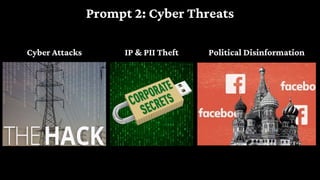 Prompt 2: Cyber Threats
Cyber Attacks IP & PII Theft Political Disinformation
 