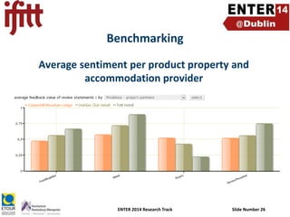 Benchmarking
Average sentiment per product property and
accommodation provider

ENTER 2014 Research Track

Slide Number 26

 