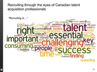 Recruiting through the eyes of Canadian talent
acquisition professionals

“Recruiting is…”




                                                 11
 