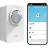 Smart Bewegungssensor, WiFi Infrarot PIR Bewegungssensor mit Abnehmbarer Halterung, kabelloser Bewegungsmelder mit Batterie &