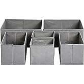 Amazon Basics Cloth Drawer Storage Organizer Boxes for Socks, Underwear and Baby Items, Set of 6, Gray