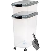 IRIS USA 40 lbs & 14 lbs Combo Airtight Dog Food Storage Container, Stackable Treat Box, 2-Cup Scoop, Wheels, Keep Fresh, Eas