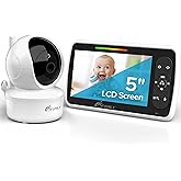 iFamily Baby Monitor - Large 5" Screen with 30Hrs Battery Life - Remote Pan-Tilt-Zoom;No WiFi, Two-Way Audio, Night Vision, T