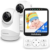 HelloBaby Baby Monitor with 2 Cameras, and Remote PTZ, 4 Inch IPS Screen 29Hours Battery Life,Video Baby Monitors No WiFi, Ni