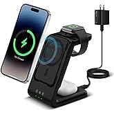 Smtcsl 3 in 1 Wireless Charging Station, Fast Charger Stand Compatible for iPhone/Apple Watch/Airpods, 5000mAh Mag-Safe Batte