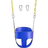 Original High Back Full Bucket Toddler Swing Seat with Plastic Coated Chains for Safety - Blue - Squirrel Products