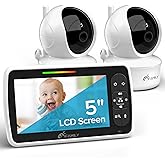 iFamily Baby Monitor with 2 Cameras and Audio - Large 5" Screen with 30Hrs Battery Life - Remote Pan-Tilt-Zoom,No WiFi, Two-W