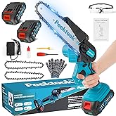 Mini Chainsaw Cordless 6Inch, Peektook Chain Saw Electric Chainsaw Battery Chainsaw with 2 2.0Amh Battery & 2 Chains, Small C