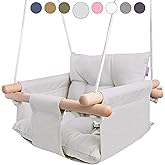 CaTeam - Canvas Baby Swing, Wooden Hanging Swing Seat Chair with Safety Belt, Durable Baby Swing Chair, Outdoor and Indoor Sw