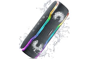 Portable Bluetooth Speaker, IPX7 Waterproof Wireless Speaker with Colorful Flashing Lights, 25W Super Bass 24H Playtime, 100f
