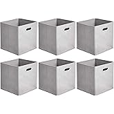 Amazon Basics Collapsible Cube Storage Organizer Bins, 6-Pack, 10.5 x 10.5 x 11 inches, Light Grey