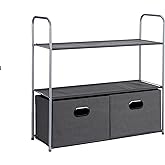 Amazon Basics Closet Storage Organizer with Fabric Bins, Drawers and 3 Shelves, Grey, 32.7" x 12.2" x 31"