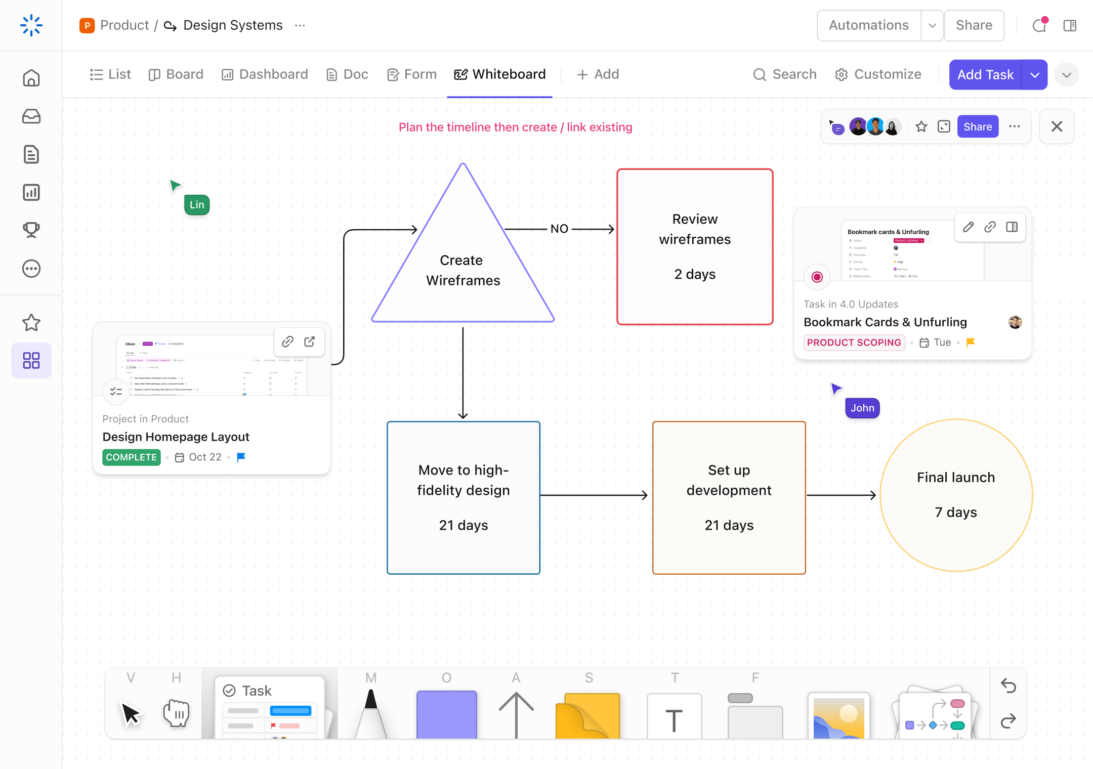 ClickUp Whiteboards