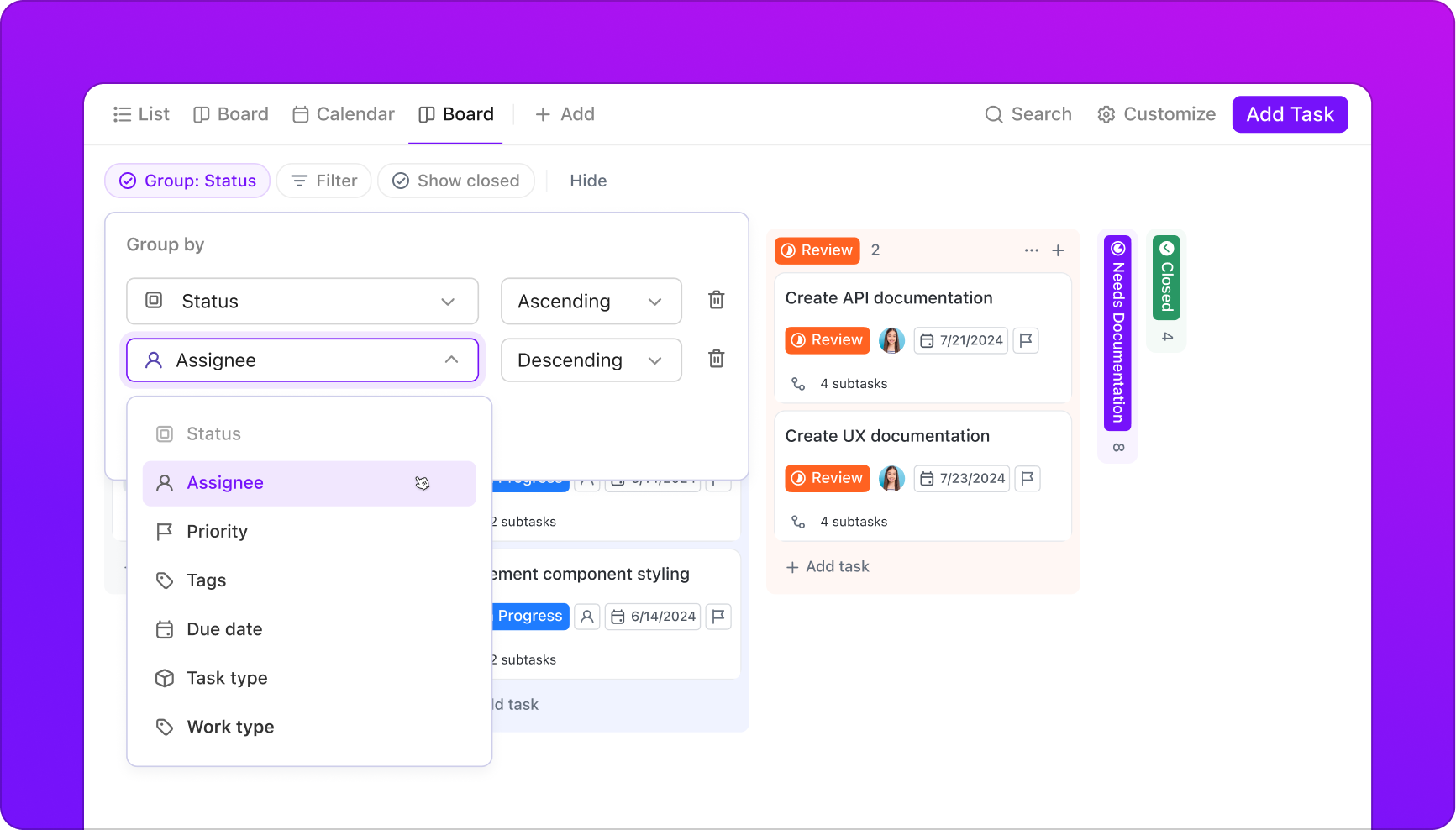 Categorize tasks with subgroups