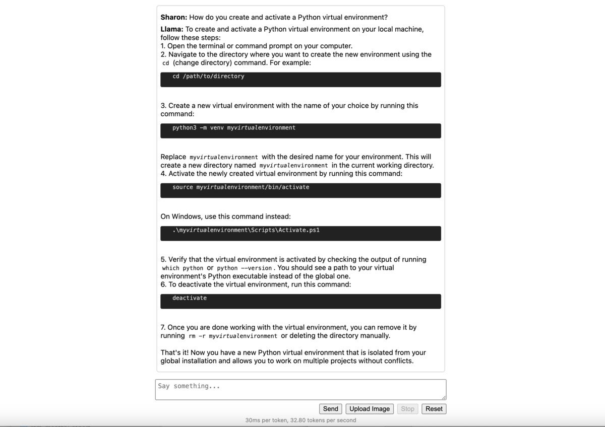 llamafile chatbot interface.