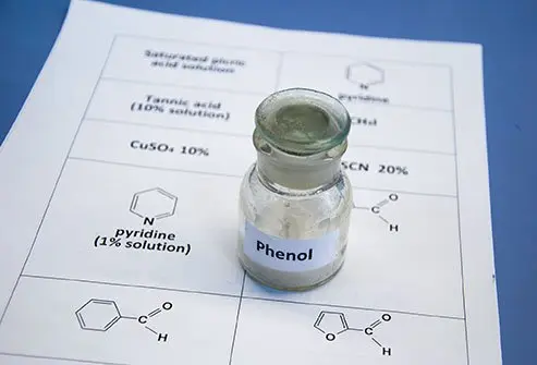 Phenols are compounds found in substances used in the lab and other products. 