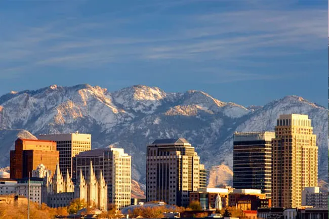 Utah’s capital, along with most of the state’s population, is positioned in front of the Wasatch Mountains.