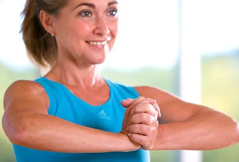 Woman doing isometric chest press.