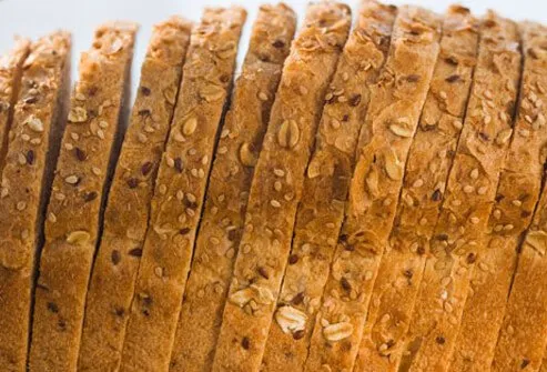 Complex carbohydrates, such as whole-grain breads and cereals, are packed with fiber.