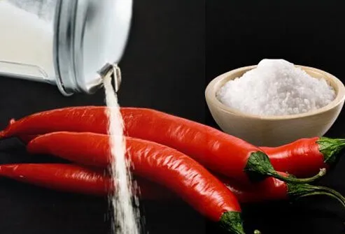 Photo of peppers, sugar, and salt.