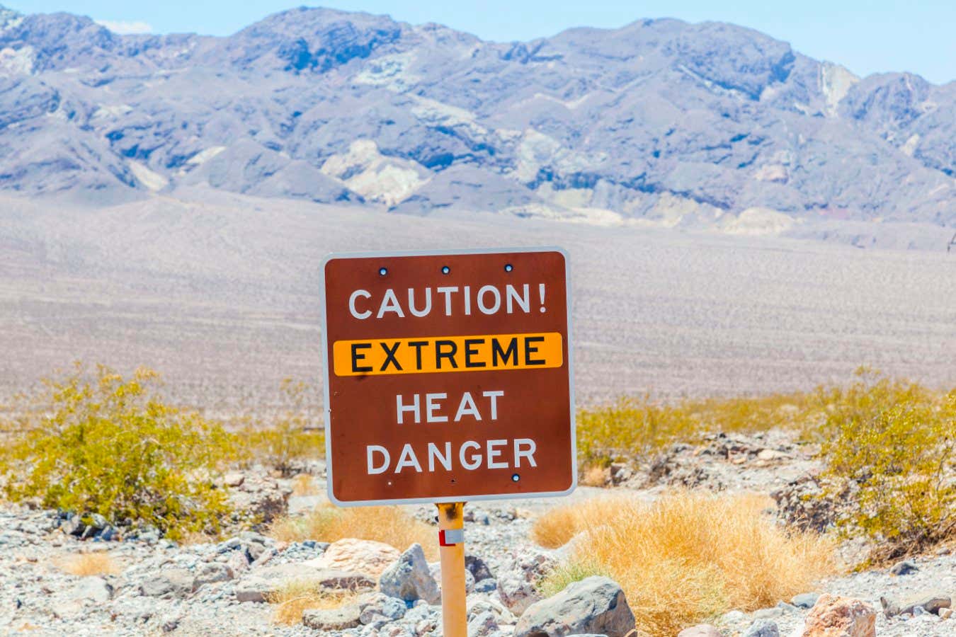 A road sign in Death Valley warning of extreme heat